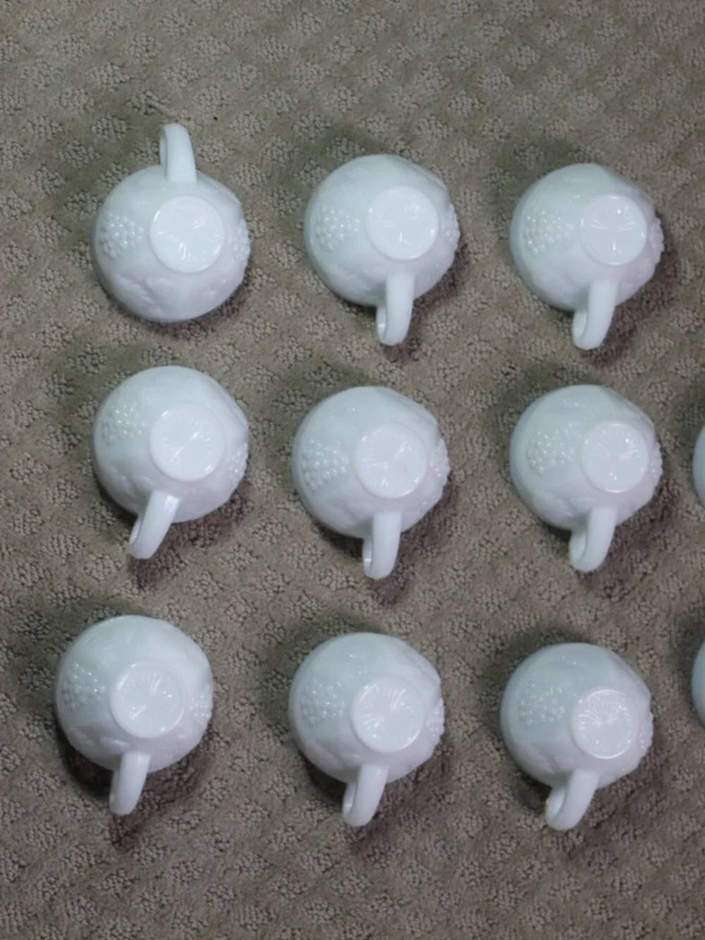 Vtg Anchor Hocking White Milk Glass Grapevine Punch Bowl Set w Base & 11 Cups
